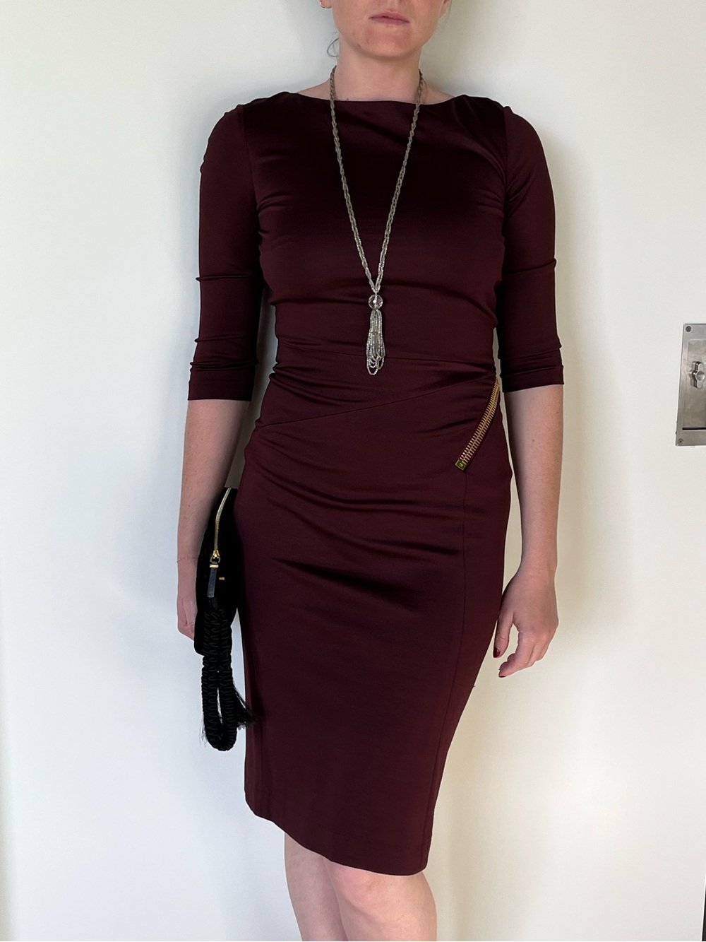 Tom Ford Bateau Neck Burgundy Cocktail Dress EU 38